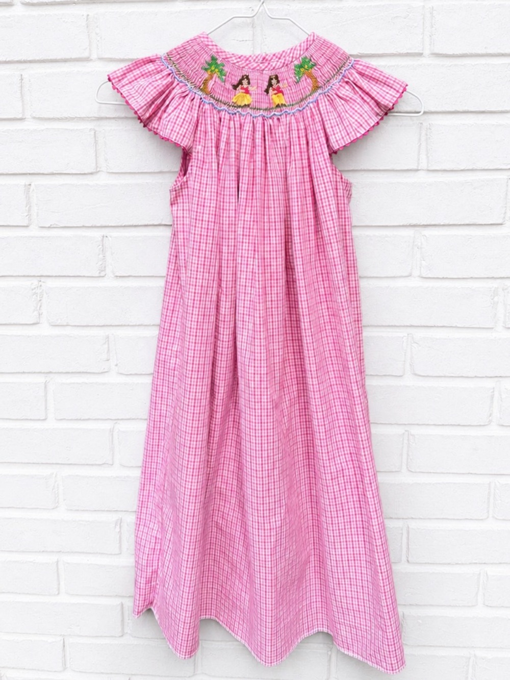 Smocked Dress Little Girl Beach Summer Hawaiian Palm Trees Bishop Pink Be Mine